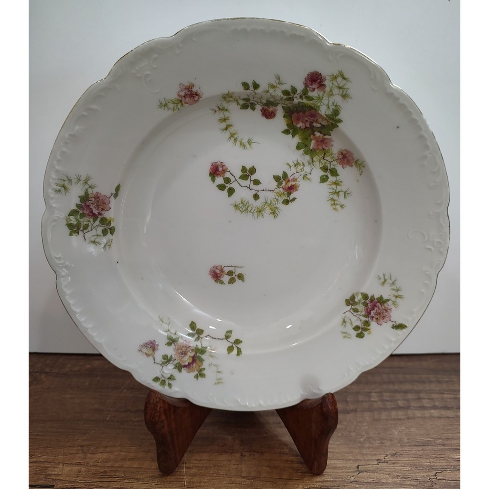 Vtg China 8.5" Soup Bowl Pink Floral Pattern Scalloped Edges Royal Austria